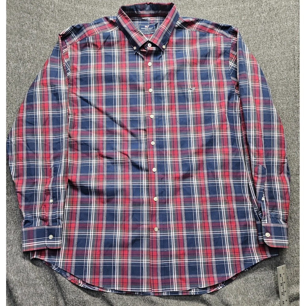 Vineyard Vines Men's XXL Slim Fit Tucker Shirt Stretch Blue Red Check Button - Picture 2 of 10